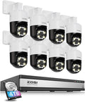 ZOSI 16 Channel 4K PoE Security Camera System with AI Face Person Vehicle Detection, 8 x 5MP 3K Outdoor Auto Tracking PT PoE IP Camera with Floodlights and 5X Digital Zoom, 4TB HDD for 24/7 Recording