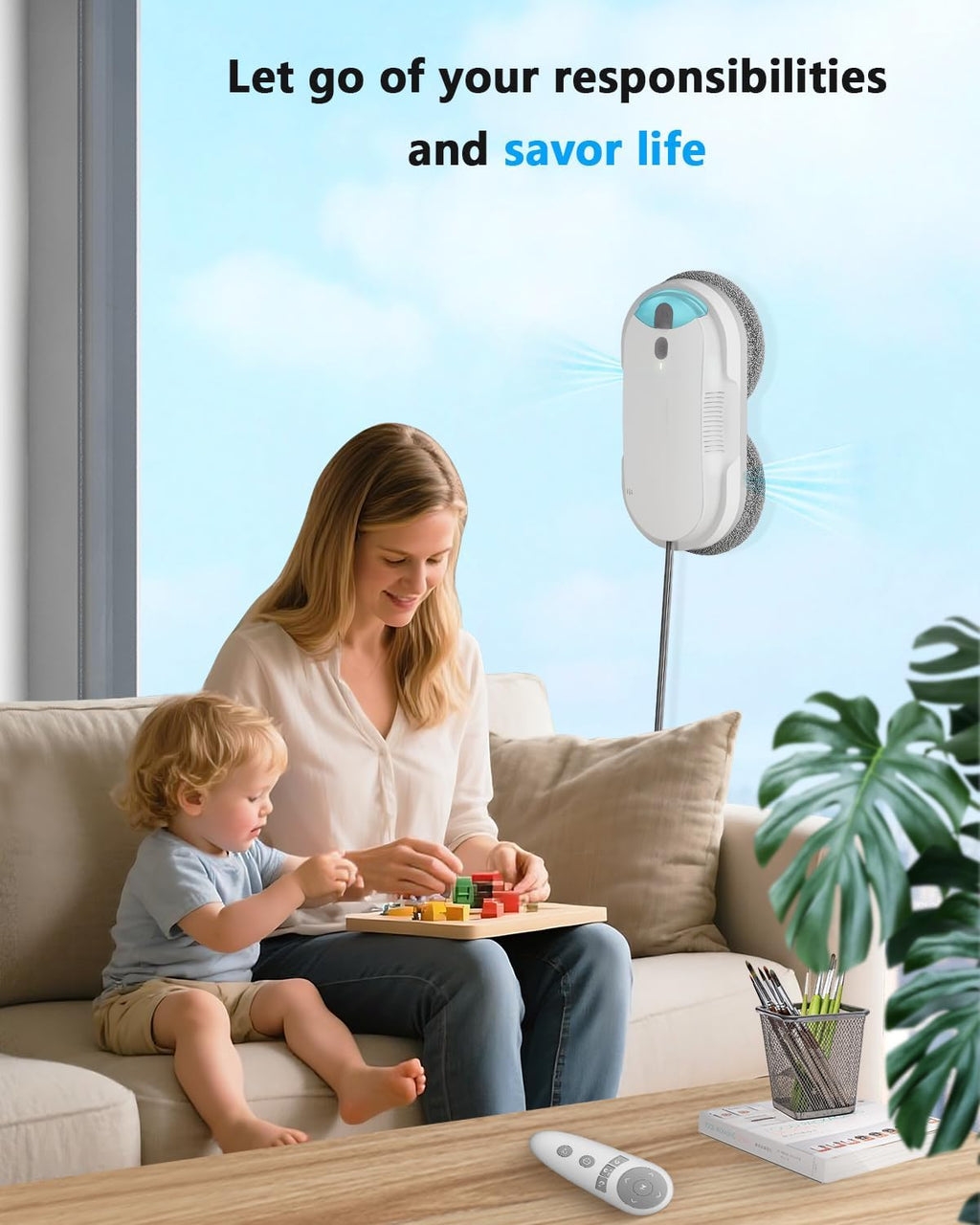 Smart Window Cleaning Robot with bidirectional ultrasonic Spray & 85ml Tank - Automatic Edge Detection, 2400-3200pa Strong Suction, Anti-Drop P
