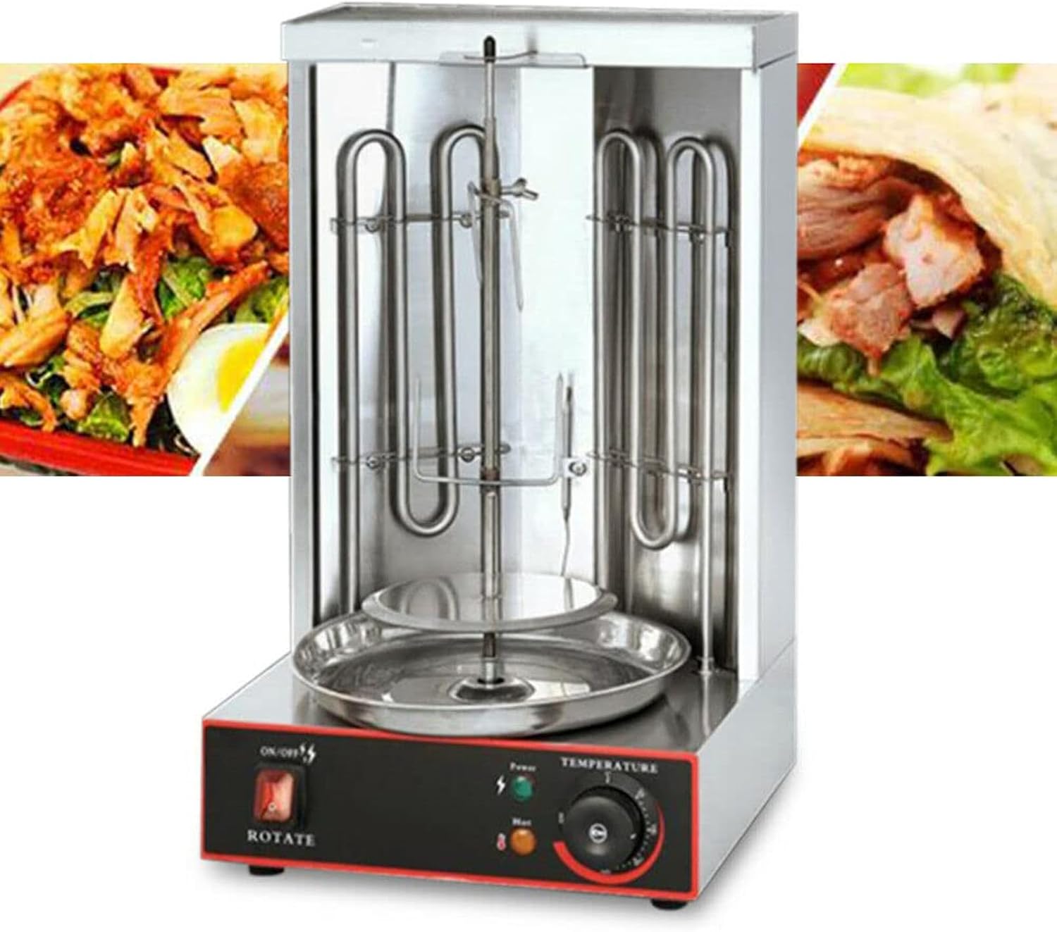 Electric Grill Electric Kebab Machine Electric Kebab Grill Gyro Machine 2 Heating Tubes Electric Kebab Grill Table Grill BBQ Döner Automatic Rotating Grill Machine 50-300℃