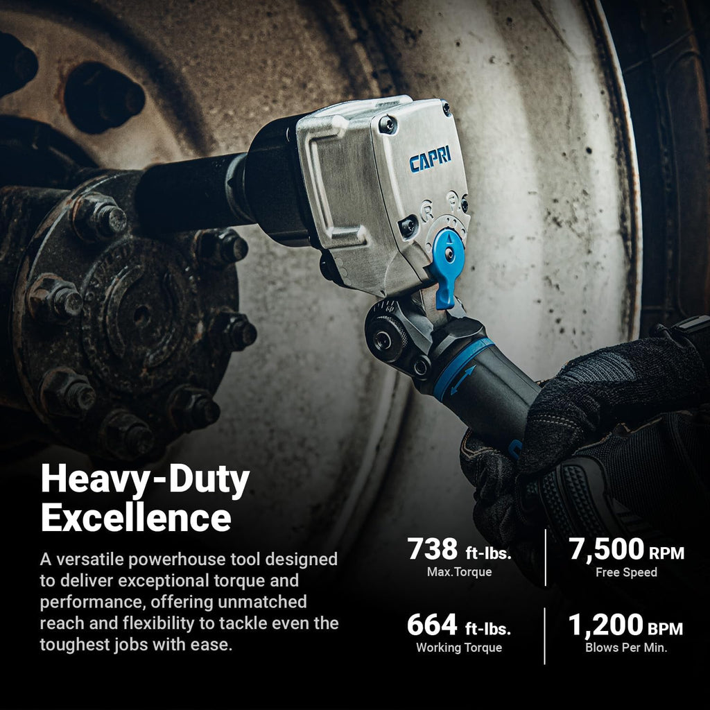 Capri Tools 3/4 in. Flex-Head Air Angle Impact Wrench, 738 ft. lbs.