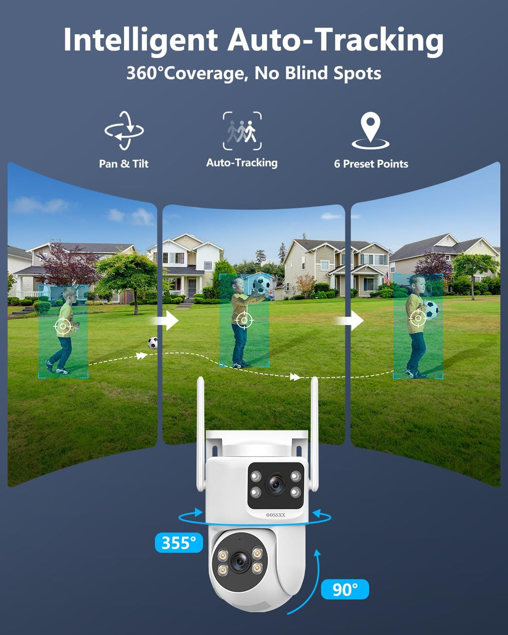 OOSSXX (2026 New) Dual Lens Wireless Security Camera System 4MP, 16CH WiFi NVR with 4 Cameras, 4 Antennas 55% Longer Range, Fixed + PTZ, 500GB HDD, No Monthly Fee