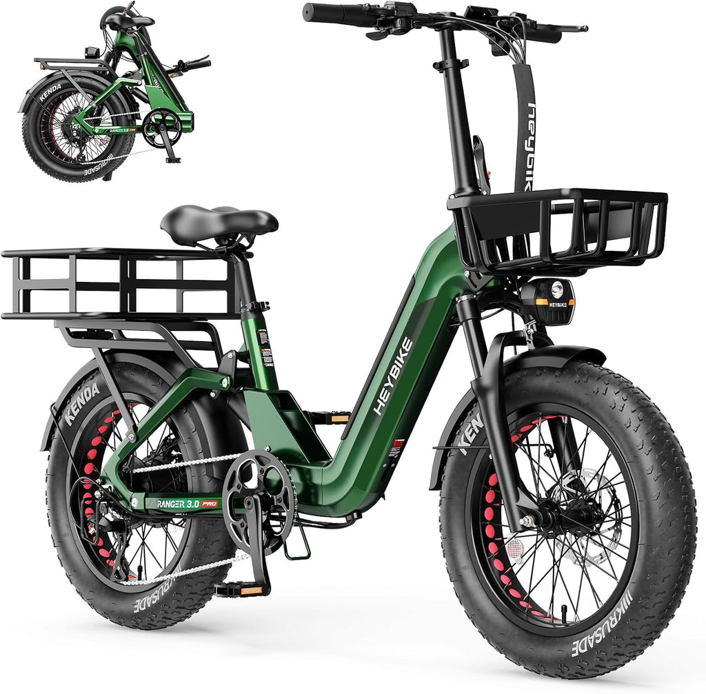 Heybike Ranger Foldable Electric Bike for Adults, 1200W/1800W Peak Motor, 28/32MPH E Bike, 55/90 Miles Range, 20'x4.0' Fat Tire Ebike with Removable Battery, Hydraulic Brakes for Snow, Beach,Commuting