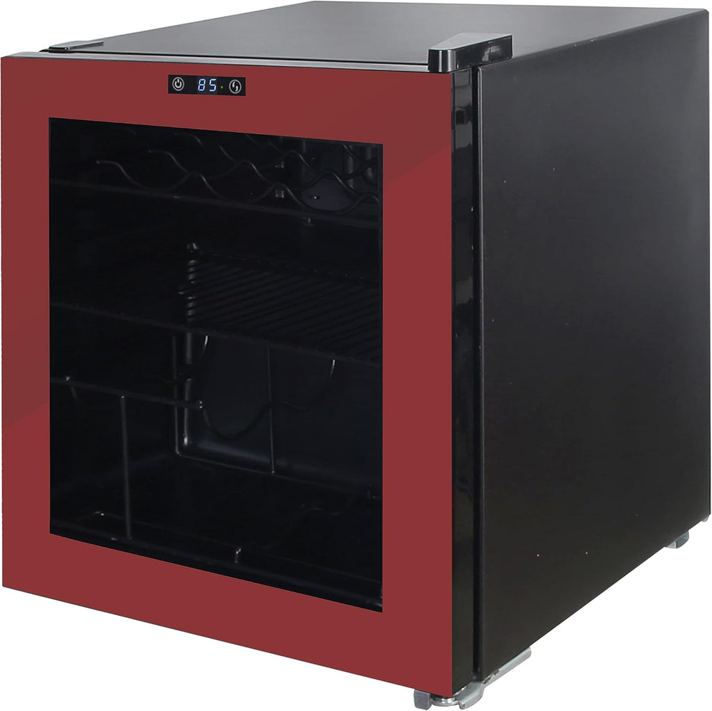 West Bend Beverage Cooler Refrigerator 15 Wine Bottle/60 Can Capacity, Glass Door, 17-Inch Wide Freestanding, Adjustable Thermostat Control, 1.6-Cu.Ft, Burgundy