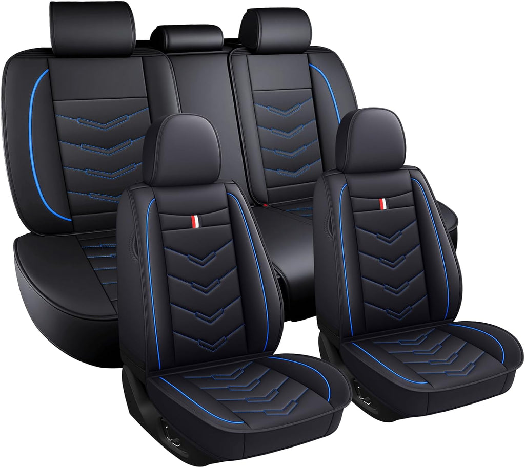 Car Seat Covers Fit for Chevy Suburban 2000-2025, Leather Seat Covers for Car, Waterproof Non-Slip Durable Car Seat Protector(5 Seats,Black Blue)