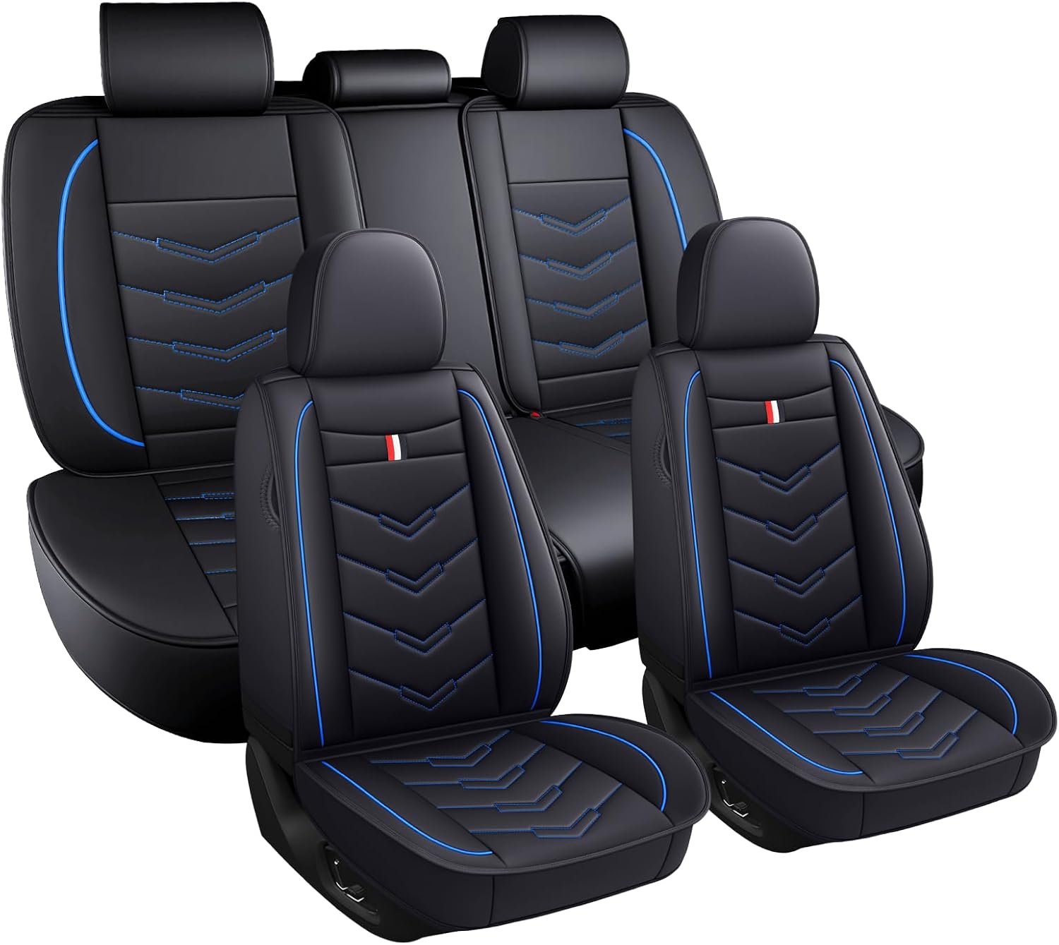 Car Seat Covers Fit for Chevy Suburban 2000-2025, Leather Seat Covers for Car, Waterproof Non-Slip Durable Car Seat Protector(5 Seats,Black Blue)