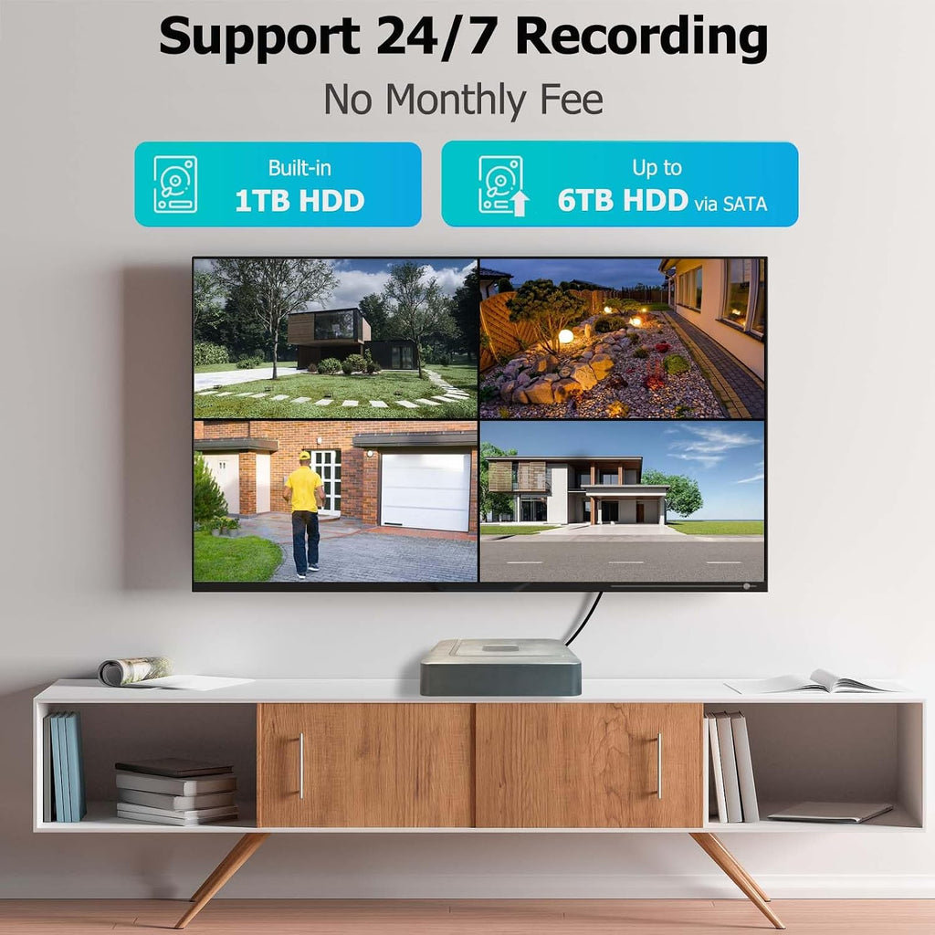 8CH Home Wired Security Camera System with 1TB Hard Drive, 8Channel 5MP H.265+ 5-in-1 DVR System, 8 x 1080p Metal Weatherproof Surveillance Wired Cams, 80ft Night Vision, Remote Access