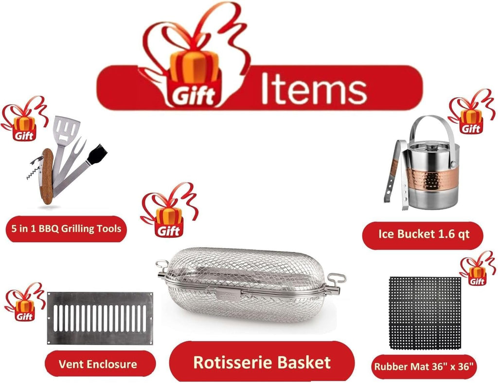 Lion Premium Grills | BBQ Gas Grill Bundle | 32 Inch Grill Package 1 (Propane Gas), Double Access Doors, Built-in Side Burner, 4 Sets of Ceramic Flame Tubes with Tray, Rotisserie Basket, and More