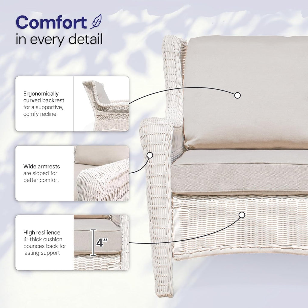 Park Meadow Outdoor Wicker Loveseat Sofa with Waterproof Cushions, All-Weather HDPE Rattan Patio Sofa, Taupe Beige | Breathable Cover, High Density Cushion, Durable HDPE Wicker
