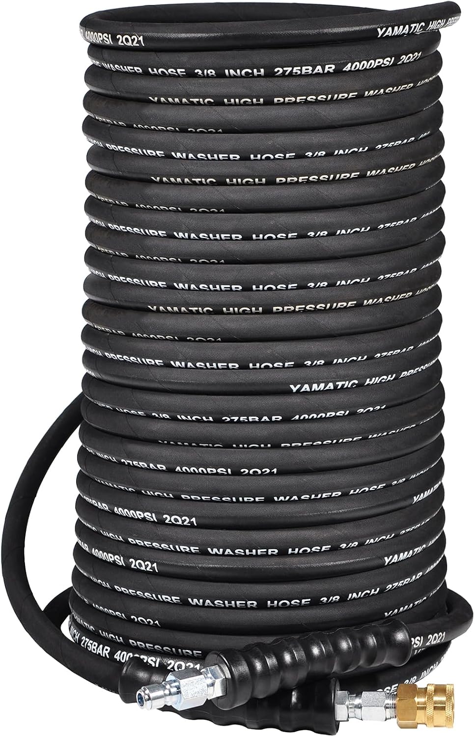 YAMATIC 3/8 Pressure Washer Hose 200 FT 3/8', 4000 PSI Hot Water Power Washer Hose, 360° Swivel 3/8' Quick Connect, Heavy Duty Rubber Hose for Simpson Honda DeWalt Generac Troy-Bilt