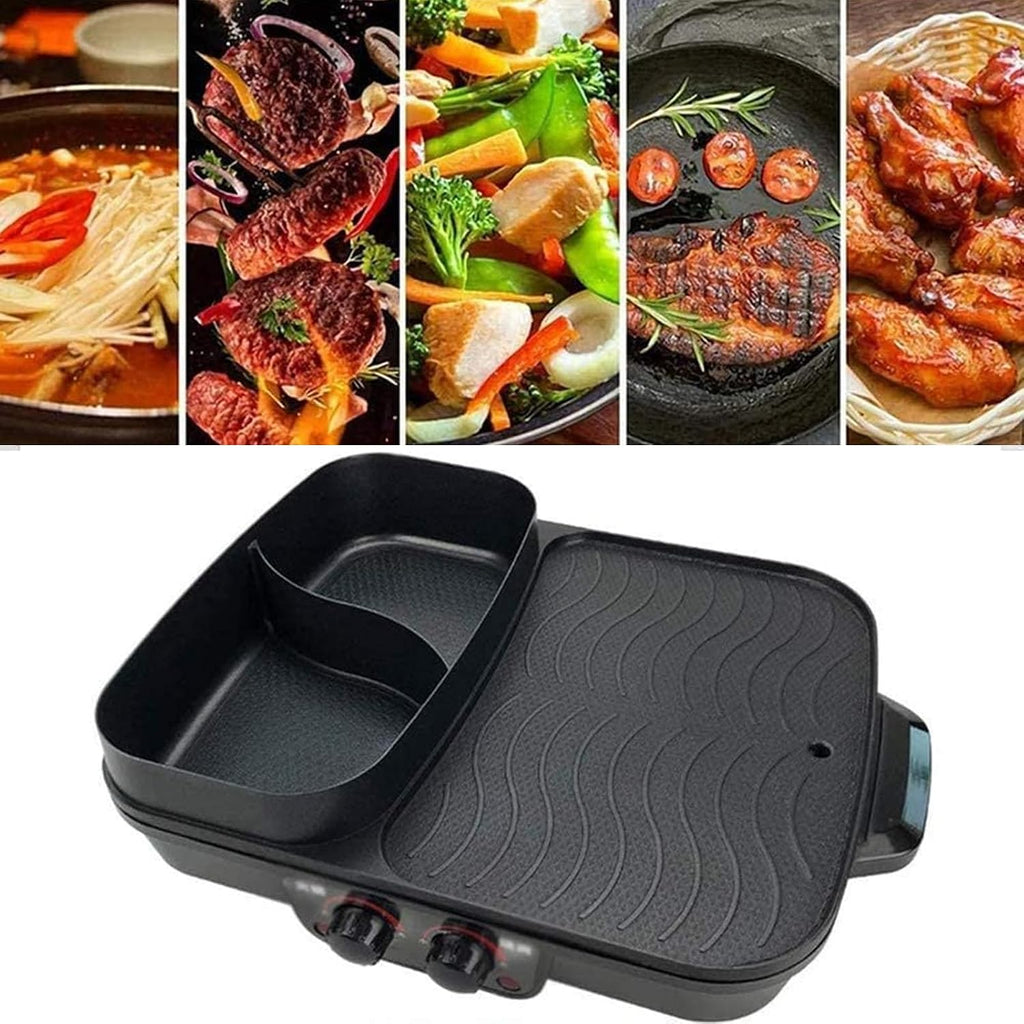 Small Household Electric Hot Pot with Grill, Soup Pot and BBQ Pan, Non-stick Coating, Easy to Clean, For 1-3 People to Enjoy, 1500 W