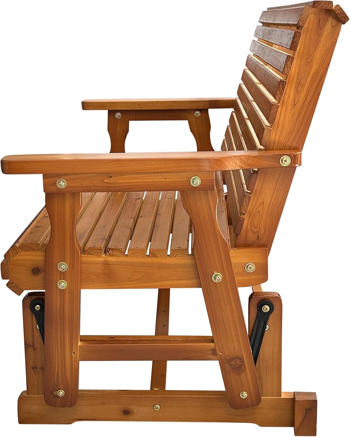 Fortune Candy Wooden Patio Glider with High Roll Back and Deep Contoured Seat, Solid Fir Wood, 2-Seater, Heavy Duty 800 LBS, 4 Ft. (PU Brown)