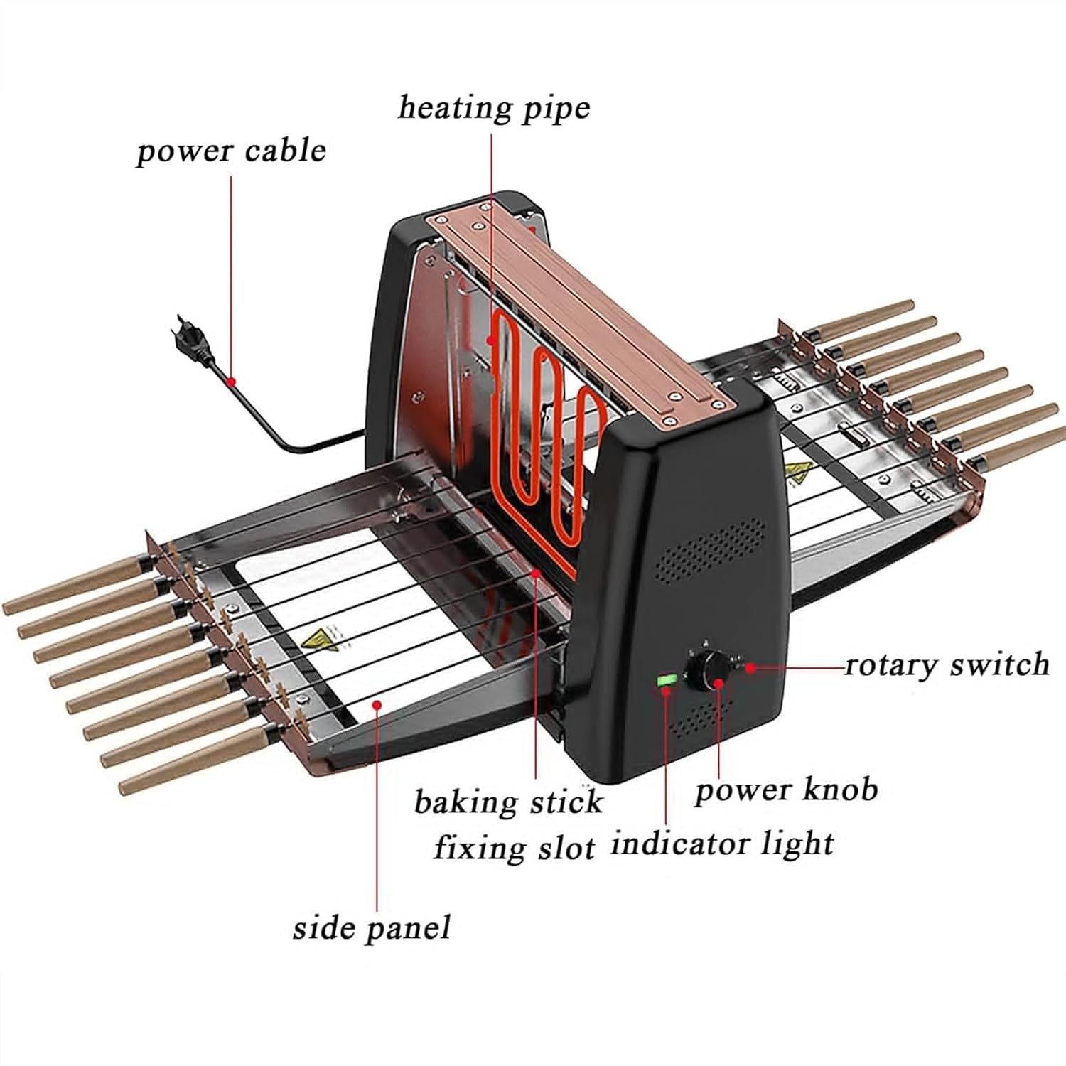 ERICAT Electric Barbecue Grill, Portable Grill Kebab Machine with Silicone Oil Brush and 16 Baking Skewers, 360° Auto Rotate and Even Heating, Roasting 16 Skewers at A Time, for Bonfire and Patio
