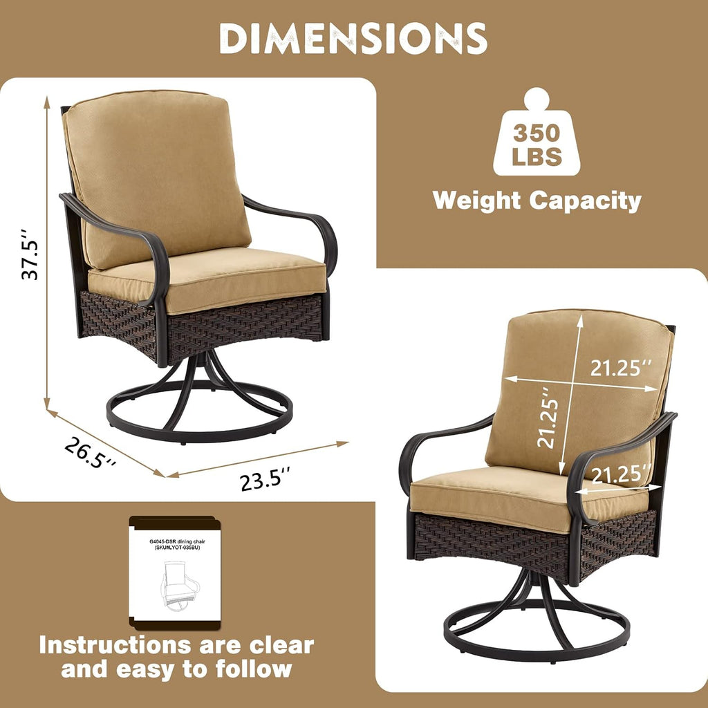 EROMMY Patio Swivel Chairs Set of 2, Outdoor Swivel Chairs with Cushion, Patio Dining Chairs for Garden, Patio, Backyard and Balcony, Khaki