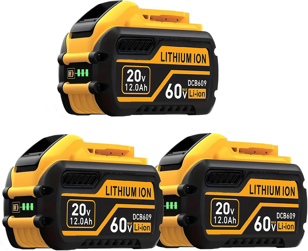 3Packs Replace for DeWalt Flex 20V/60V 12000mAh Lithium Battery Compatible with DCB606 DCB612 DCB606-2 DCB609 DCB609-2 DCB204 DCB205 DCB206 Cordless Power Tools (3PACK 12.0AH)