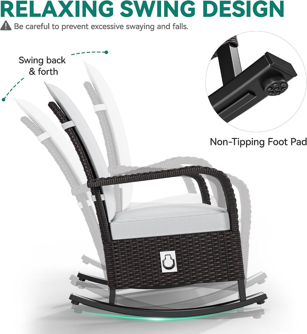 YITAHOME Outdoor Rocking Chair Set of 2, Wicker Lounge Chairs with Adjustment Backrest, PE Rattan Patio Recliner Chair with Adjustable Footrest and Soft Cushions, Ideal for Garden Backyard Porch Patio