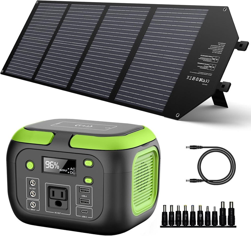 200W/42000mAh Portable Power Station with 100W Foldable Solar Panel 155WH Solar Generator Set for Outdoors Camping Home Emergency Travel Hunting Fishing