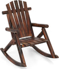 Giantex Outdoor Wooden Rocking Chair, Adirondack Porch Rocker with High Back and Wide Seat, Rustic Log Patio Chair for Front Porch Backyard Garden Balcony Deck, Brown (27'x36'x 38')