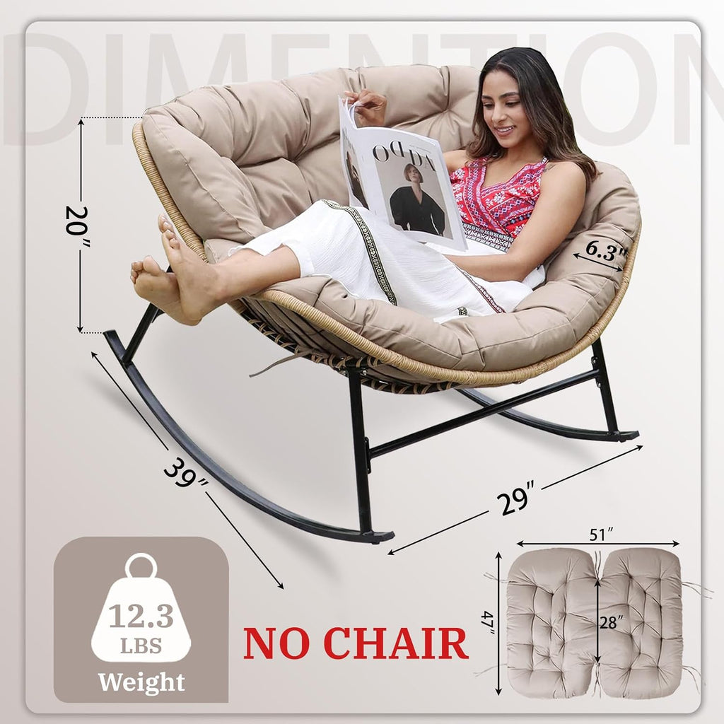 Outdoor Papasan Chair Cushion, 6.3in Rocking Chairs Cushion, Waterproof Patio Egg Chair Cushions for Indoor Outdoor Garden, Porch, Balcony (Khaki)