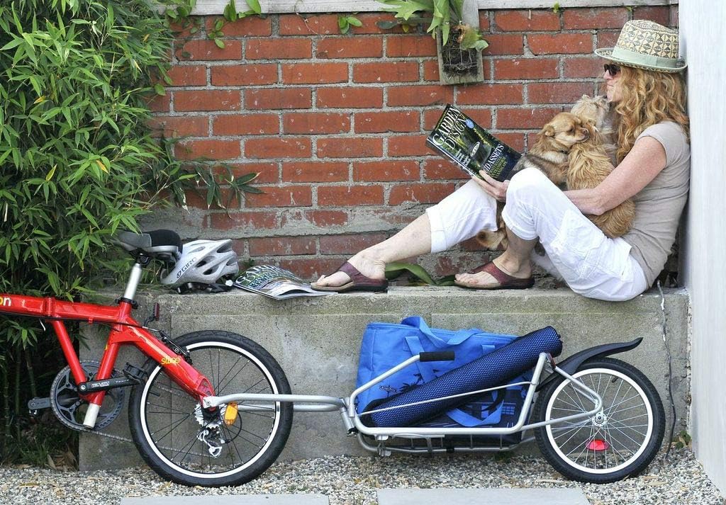 One-Wheel Bicycle Cargo Trailer with Kickstand – Converts to Wheelbarrow, Includes Bag, Fits 18' to 700c Bikes