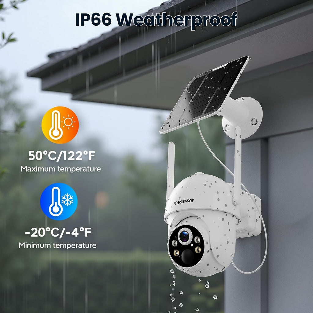 Solar Security Camera Wireless Outdoor, 4 Cam-Kit, Solar-Powered, 2K Home Security System, 360 Pan & Tilt, Color Night Vision, Motion Detection, 64GB Memory Card, No Monthly Fee