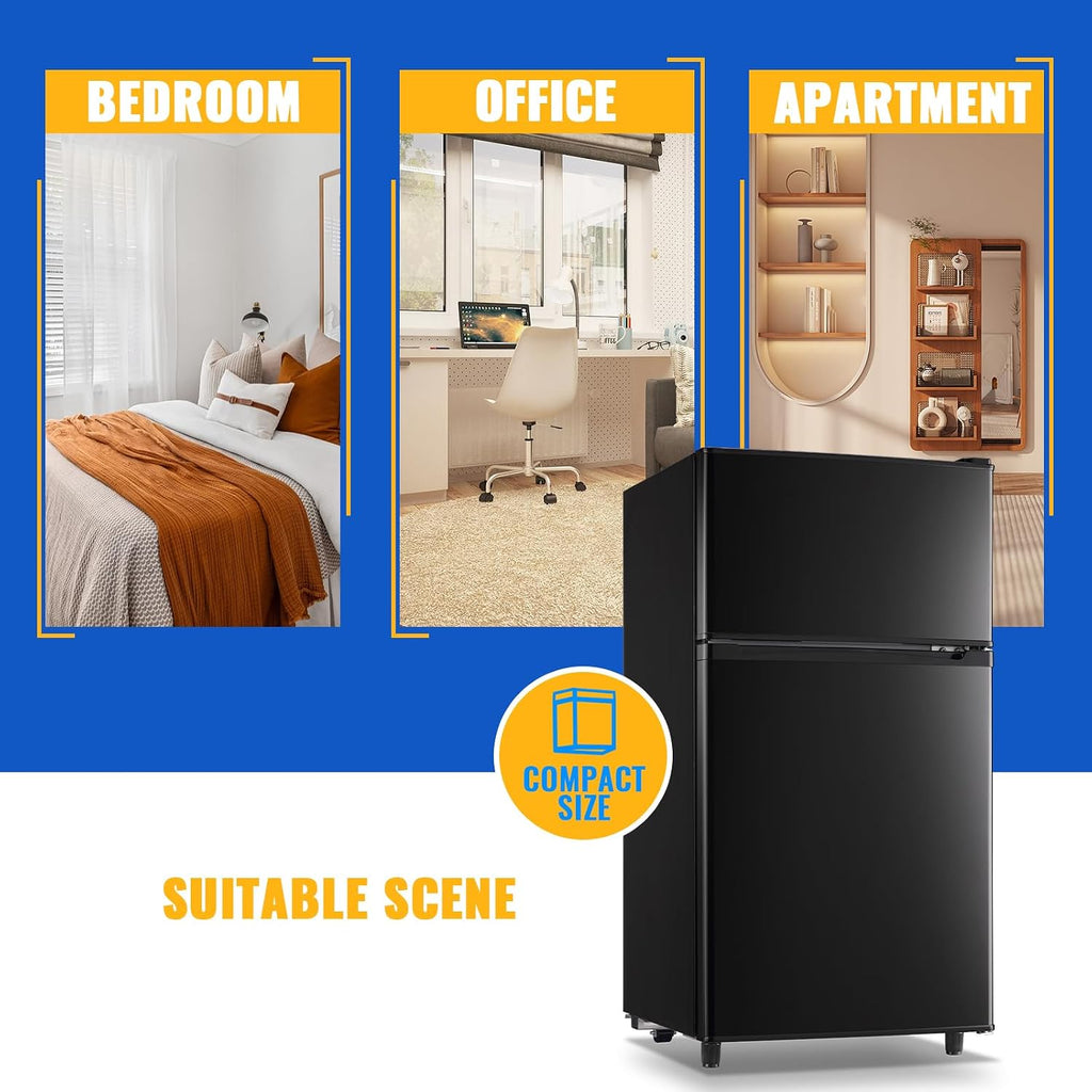 WANAI 3.5 Cu.Ft Mini Fridge With Freezer Freestanding Refrigerator with Freezer,7 Level Adjustable Thermostat Removable Shelves Small Refrigerator for Office Dorm Apartment Black