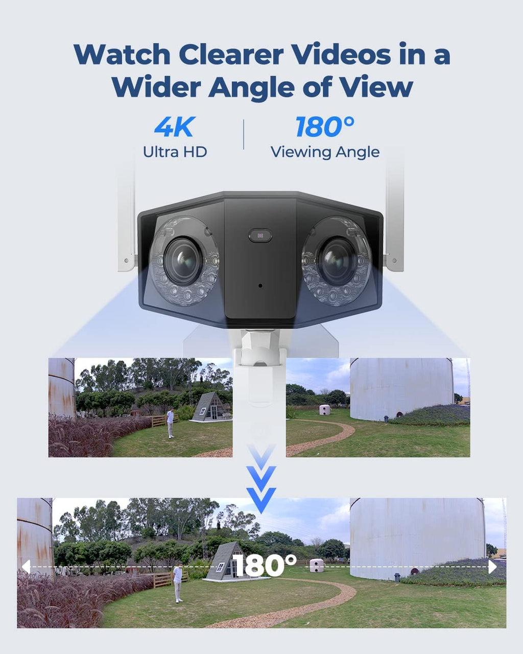 REOLINK 4K WiFi Security Camera with 180° Ultra-Wide Angle, 2.4/5GHz Plug-in Outdoor Camera, Smart Human/Vehicle/Animal Detection, Color Night Vision, Two-Way Talk, DC 12V/2A, Duo 2 WiFi