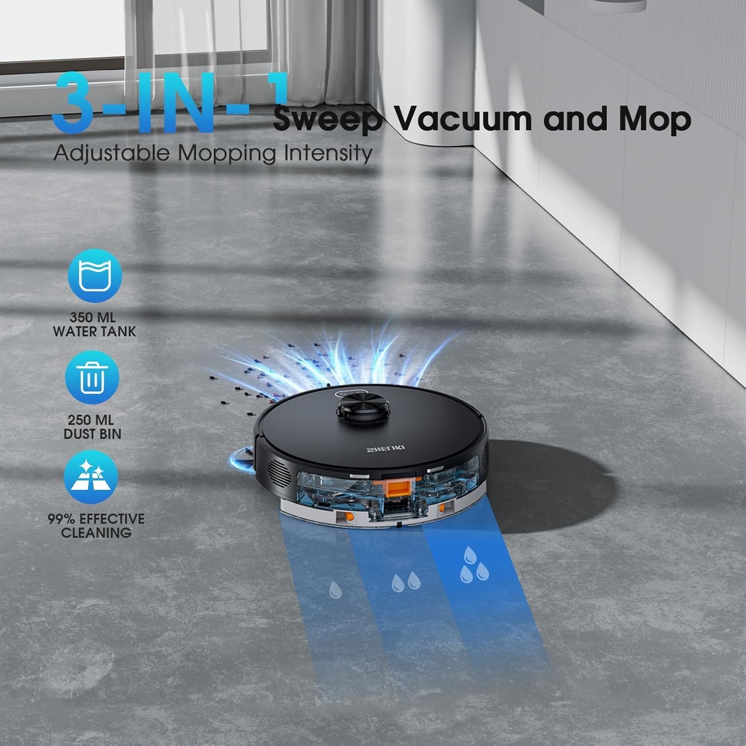 SHELIKI Robot Vacuum and Mop Combo, 3-in-1 Robotic Vacuums Cleaner with 70-Day Self-Emptying Base, LiDAR Navigation Smart Mapping & Strong 6000Pa Suction, for Pet Hair, Hard Floor, Carpet