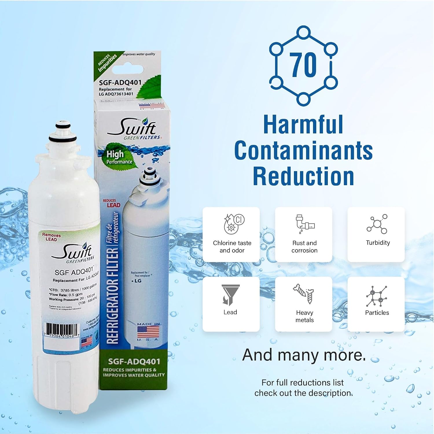 Swift Green Filters SGF-ADQ401 Compatible Refrigerator Water Filter for LG LT800P, ADQ73613401, Made in USA (6 Pack)
