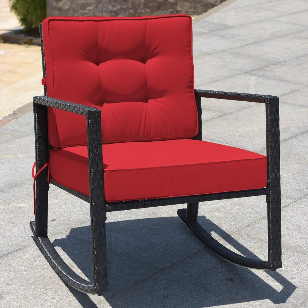 HAPPYGRILL Wicker Rocking Chair, Outdoor Patio Glider Chair with Heavy-Duty Frame, Thick Cushion, Rattan Rocking Chair for Backyard Garden Porch