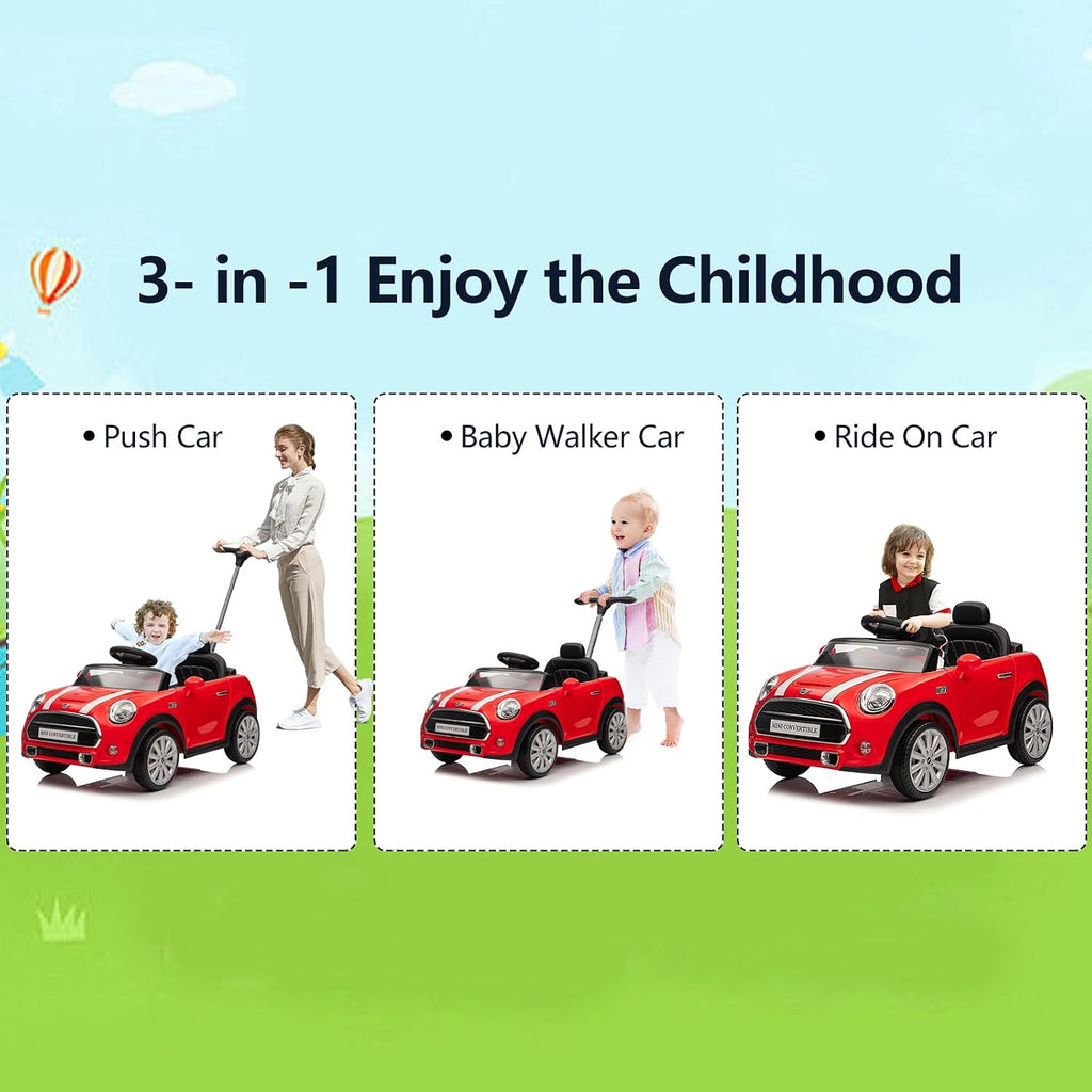 Voupou Kids Push Car, Ride On Car, Licensed MINI Cooper Toddler Push Car Toy with Adjustable Push Rod, Horn Music, Seat Belt,Silent Wheels - Ideal Stroller Substitute for Kids 1-3Years Old