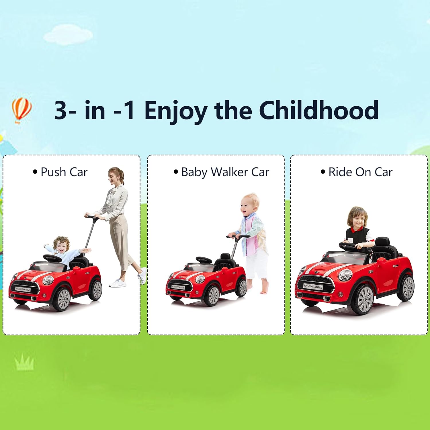 Voupou Kids Push Car, Ride On Car, Licensed MINI Cooper Toddler Push Car Toy with Adjustable Push Rod, Horn Music, Seat Belt,Silent Wheels - Ideal Stroller Substitute for Kids 1-3Years Old