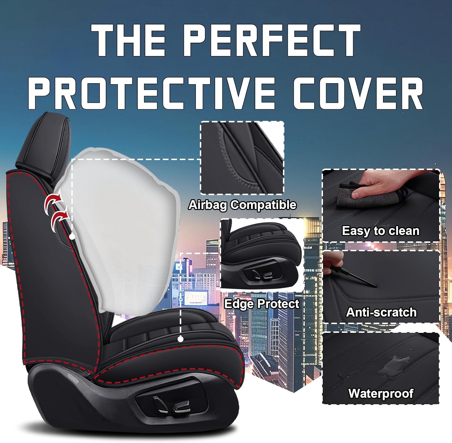 Car Seat Cover Full Set for Kia Sorento Seat Covers 2003-2025, Nappa Leather Waterproof Seat Covers for Cars, Airbag Compatible, Universal Automotive Seat Covers(Standard Full Set/Black)