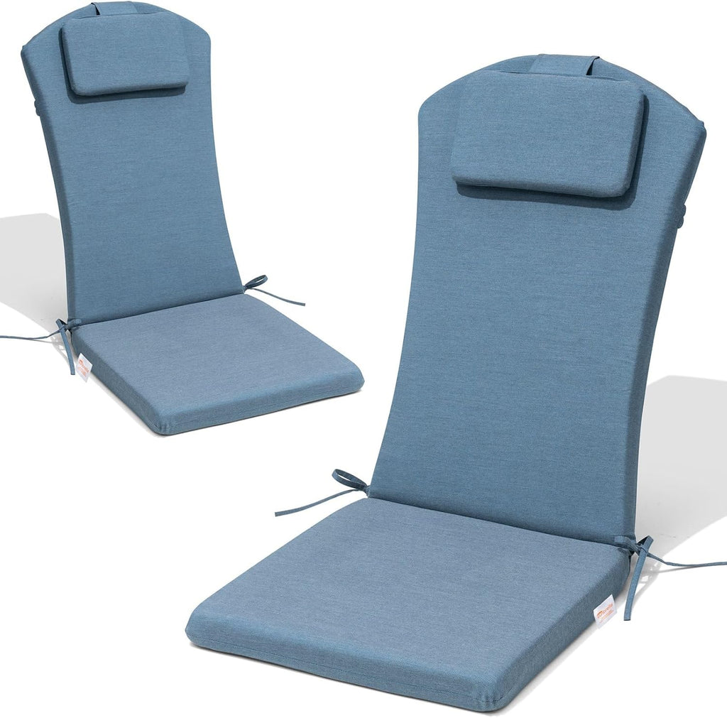 Crestlive 50x20 Inch Sunbrella Adirondack Chair Cushion with Headrest, Water Repellent, Fade Resistant, High Back Rocking Chair Cushion for Patio, Denim Blue