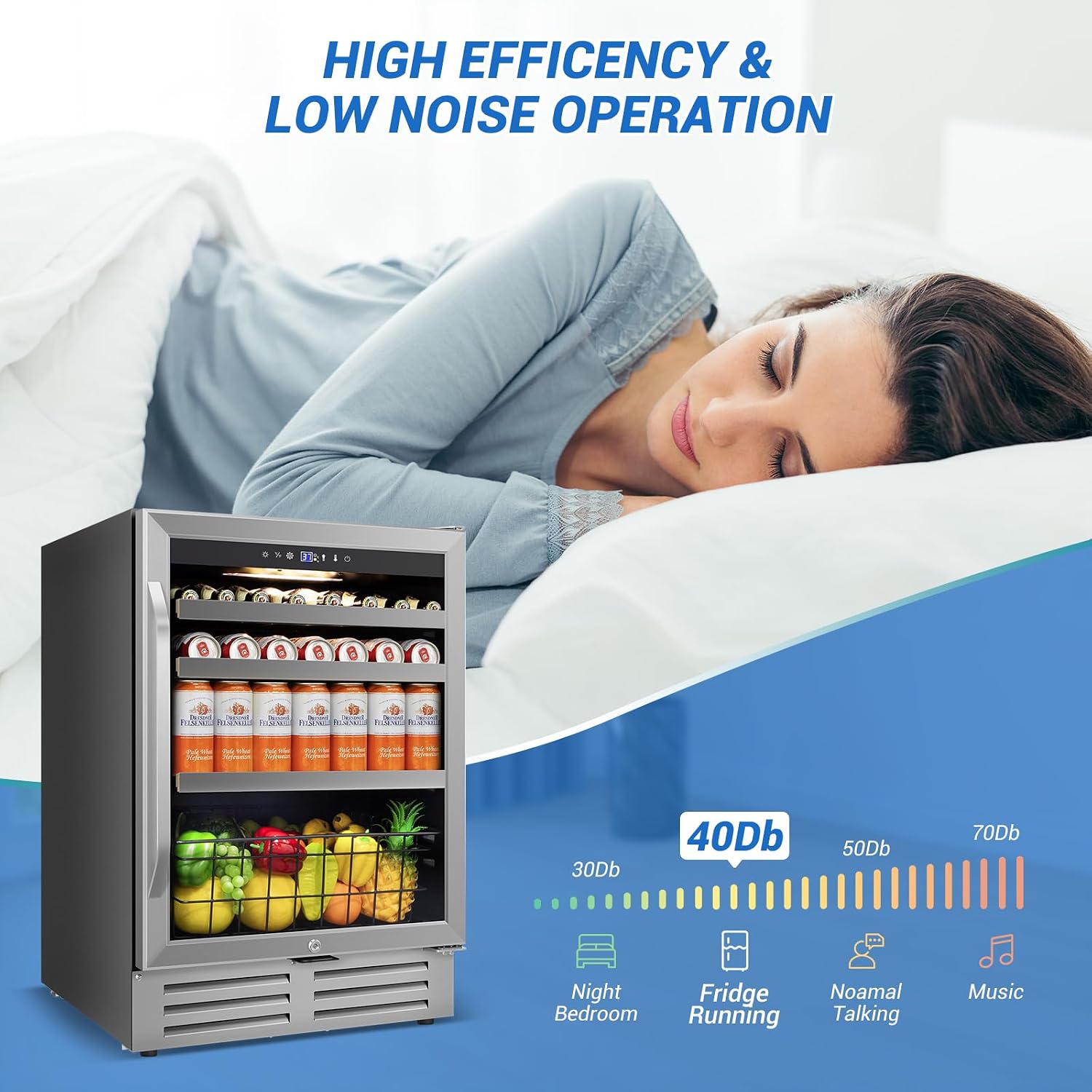 Velivi 24' Beverage Refrigerator Undercounter | 180 Can Capacity | Built-In Undercounter Cooler | Glass Door for Soda, Water, Beer | Home, Bar, or Office Use