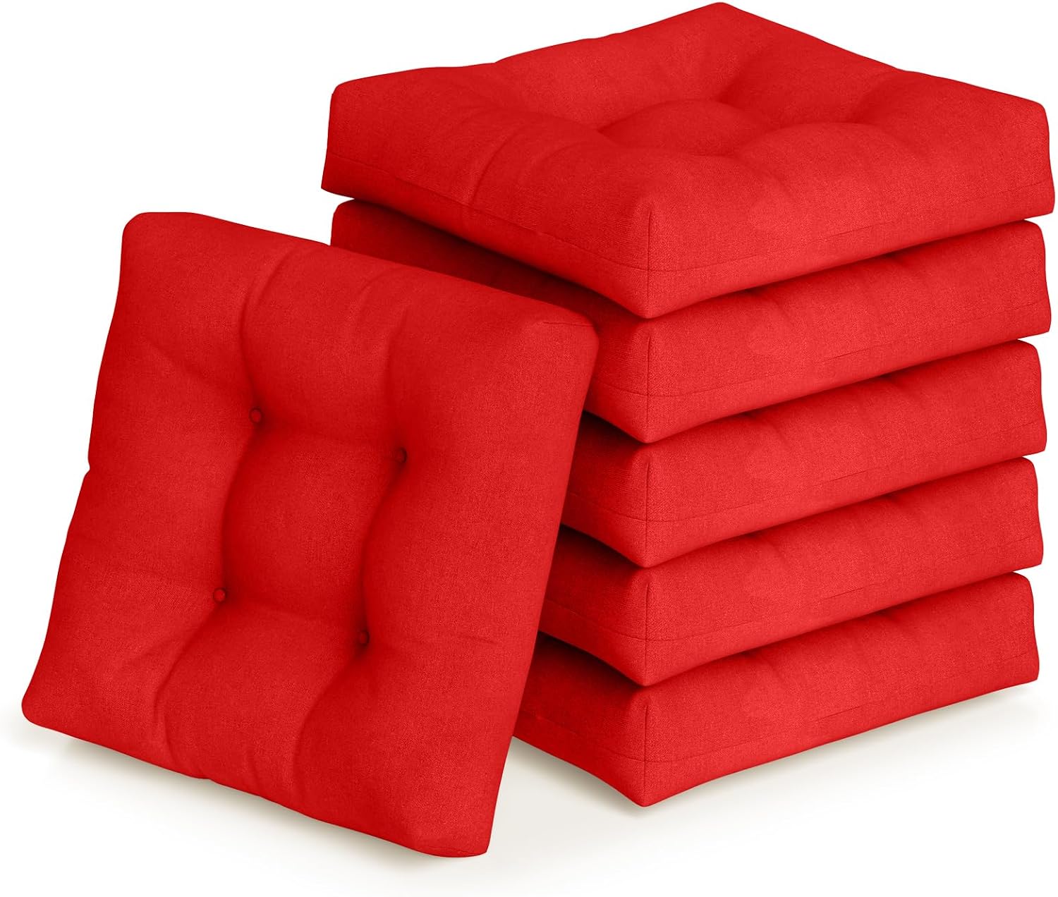Giantex Set of 6 Tufted Patio Cushions, 4' Outdoor Seat Cushions, Waterproof & High Elasticity for Comfortable Sitting Experience, Square Chair Cushions for Indoor Outdoor Use, Red