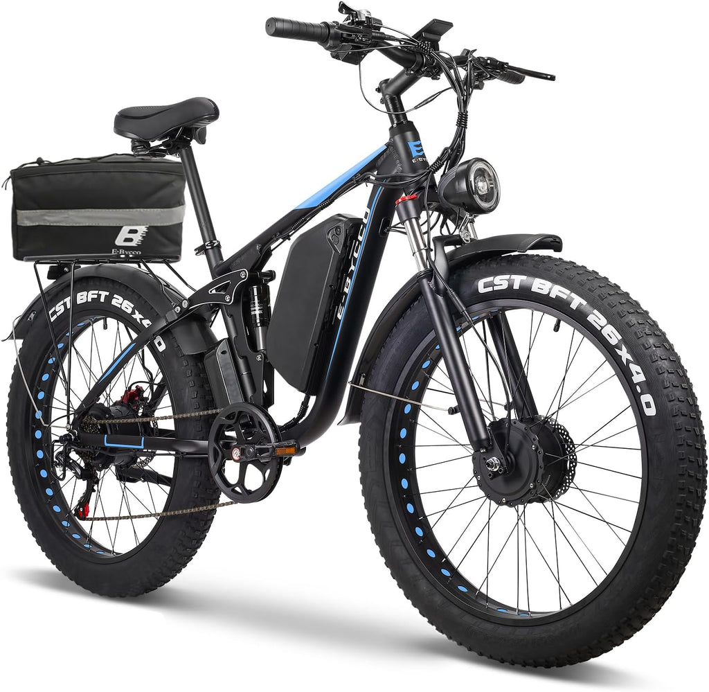 6000W Peak Electric Bike for Adults, 52V 32AH Dual Motor E-Bike, Up to 90Mile & 45 M P H All-Terrain Fat Tires Full Suspension 24/26 Inch Electric Bicycles Hydraulic Disc Brake for Road UL2849 by SGS