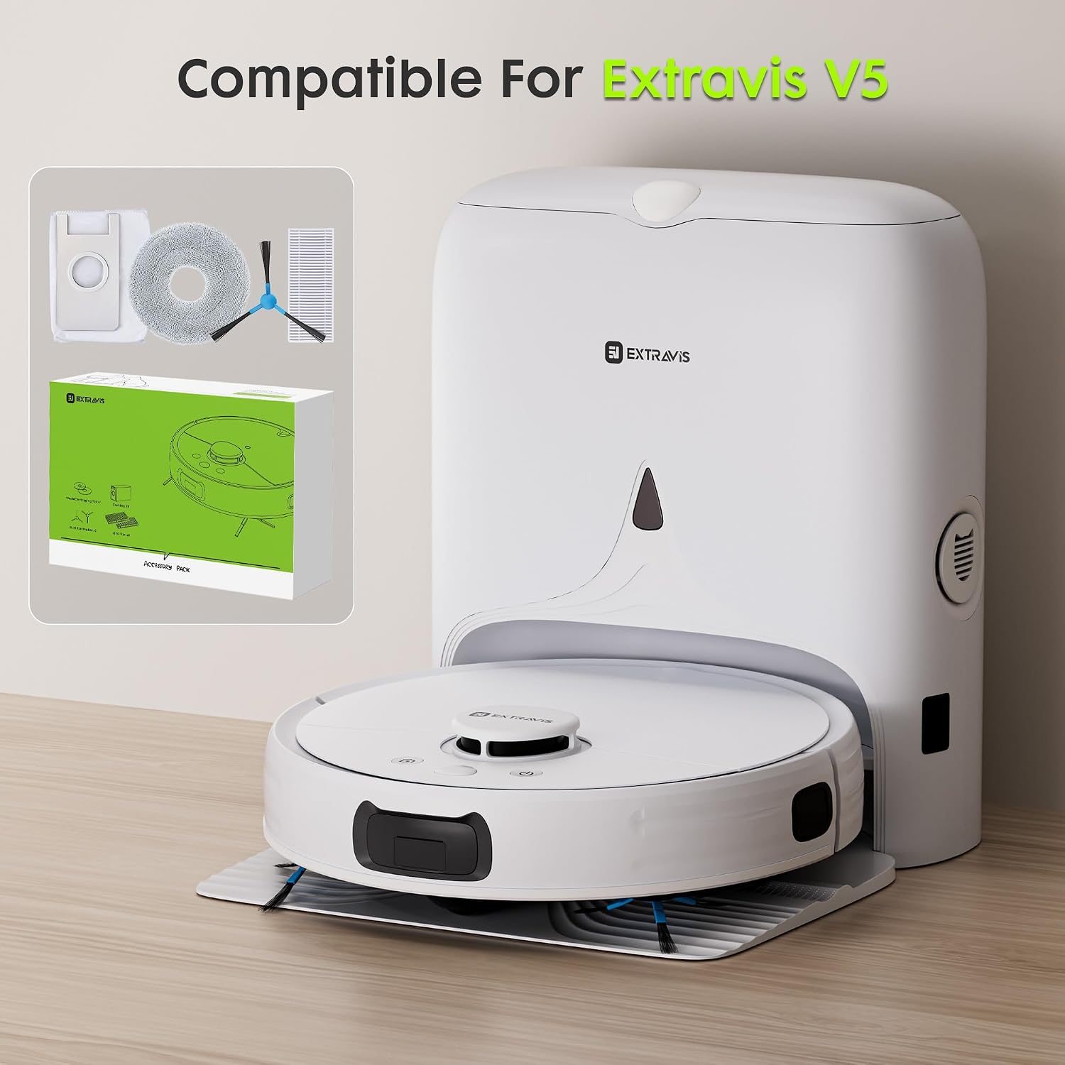 V5 Robot Vacuum and Mop, Self-Emptying Robotic Vacuum Cleaner, 8500Pa Suction and Robot Vacuum Replacement Kit