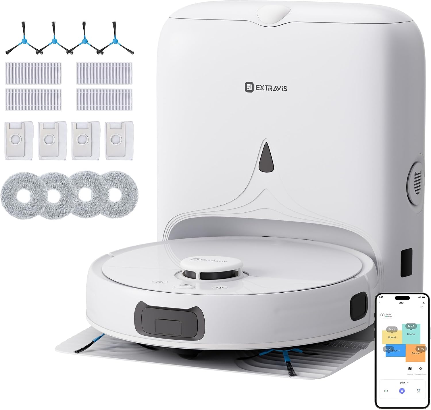 V5 Robot Vacuum and Mop, Self-Emptying Robotic Vacuum Cleaner, 8500Pa Suction and Robot Vacuum Replacement Kit