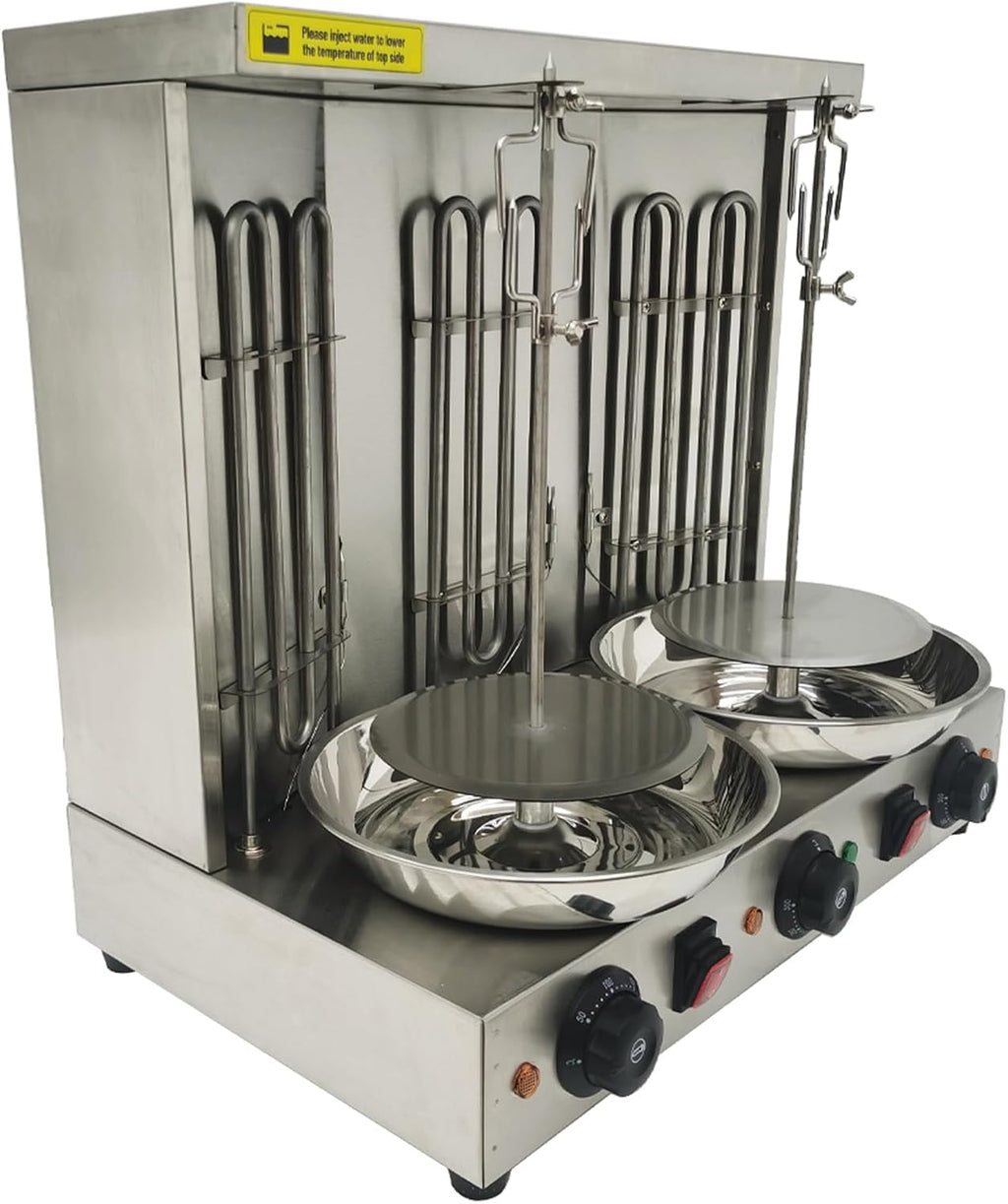 Electric 3 Burners Turkish Barbecue Machine Shawarma Maker Kebab Gyro Grill Stainless Steel Vertical Rotating Oven with Meat Catch Pan and Adjustable Tempereture