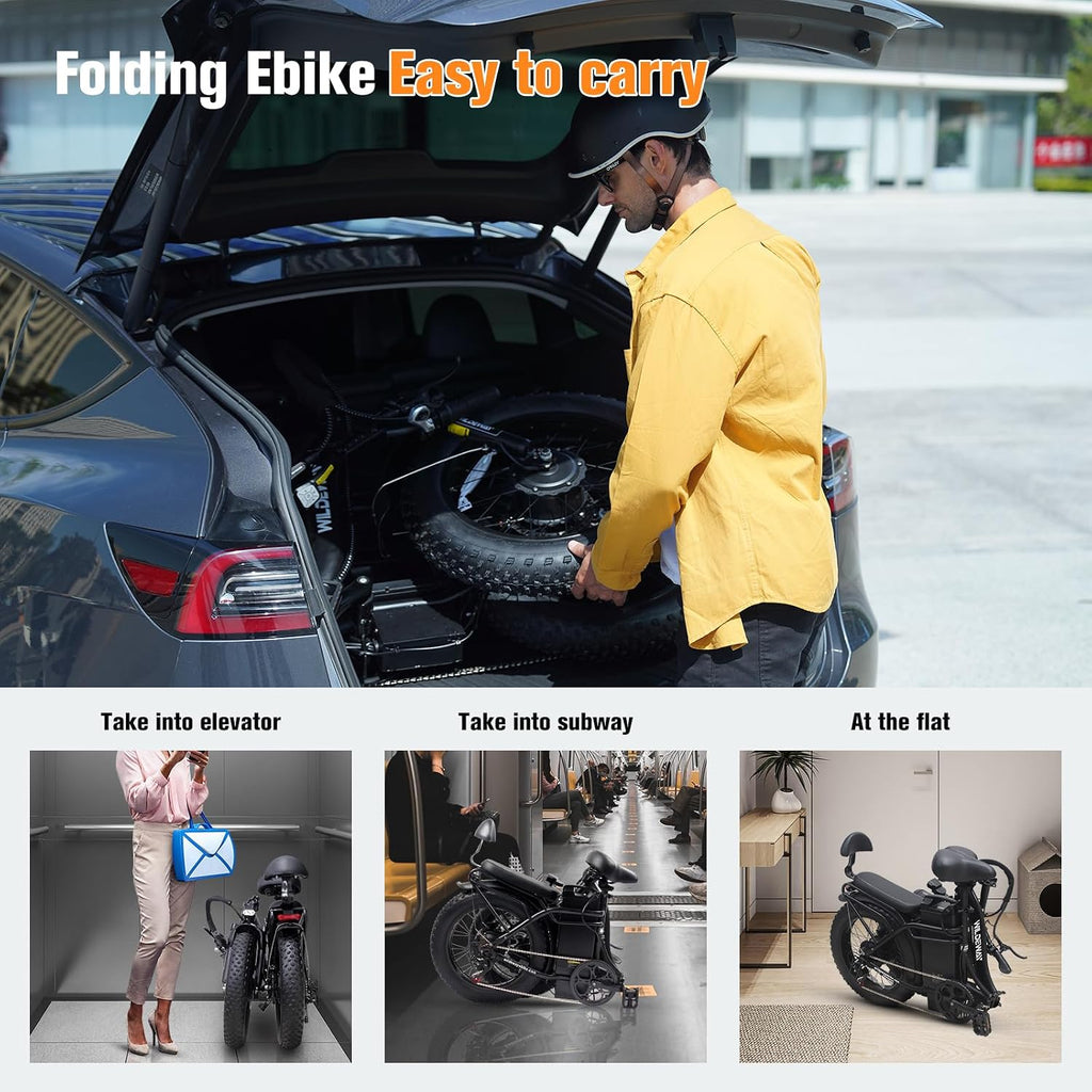Wildeway Folding Electric Bike for Adults,2000W Dual Motor Ebike 20x4.0 Fat Tire All-Terrain 28MPH,48V 32Ah Removable Battery,7-Speed,Dual Hydraulic Disc Brake,City Commuting Delivery Bicycle