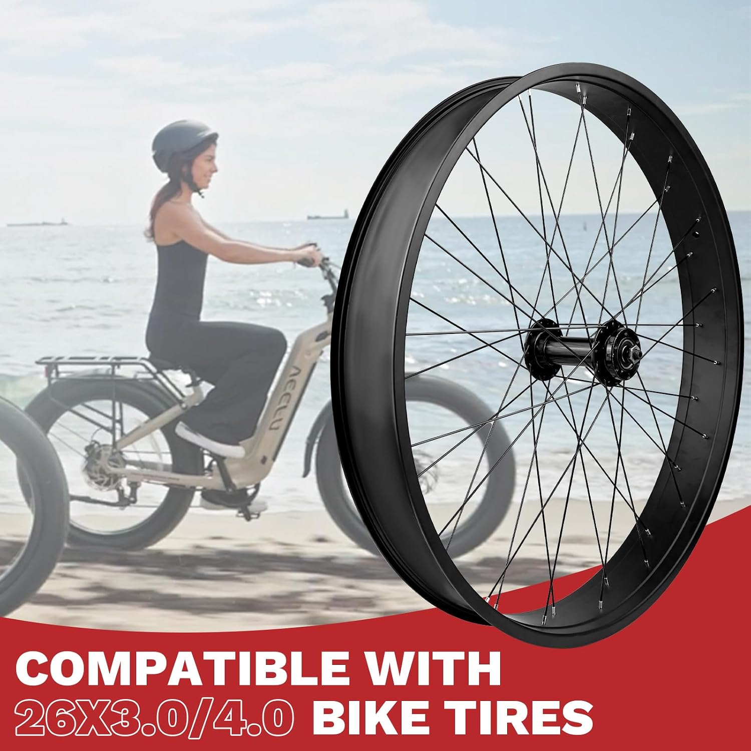WEEROCK 20/26 x 4.0 Inch Bike Front Rear Wheelset, 4.0' Wide Aluminium Alloy Wheelset with Quick Release, Compatible with Disc Brake, Threaded Freewheel for 20'/26' Snow Bicycle, Fat Tire Bicycles