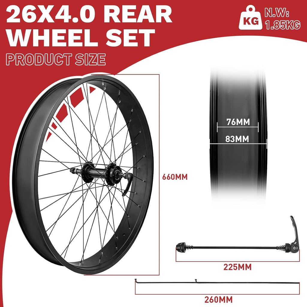 WEEROCK 20/26 x 4.0 Inch Bike Front Rear Wheelset, 4.0' Wide Aluminium Alloy Wheelset with Quick Release, Compatible with Disc Brake, Threaded Freewheel for 20'/26' Snow Bicycle, Fat Tire Bicycles
