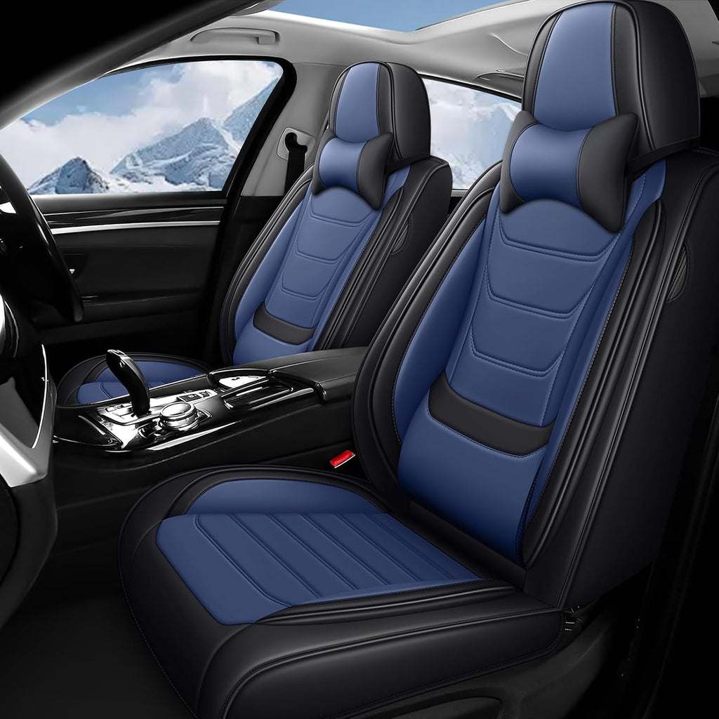 Fit for Volkswagen Jetta 2005-2025 Custom Seat Covers, PU Leather Car Seat Covers, Full Coverage Protection, Thick Cushioning Seat Protectors(Luxury Front Row/Black Blue)