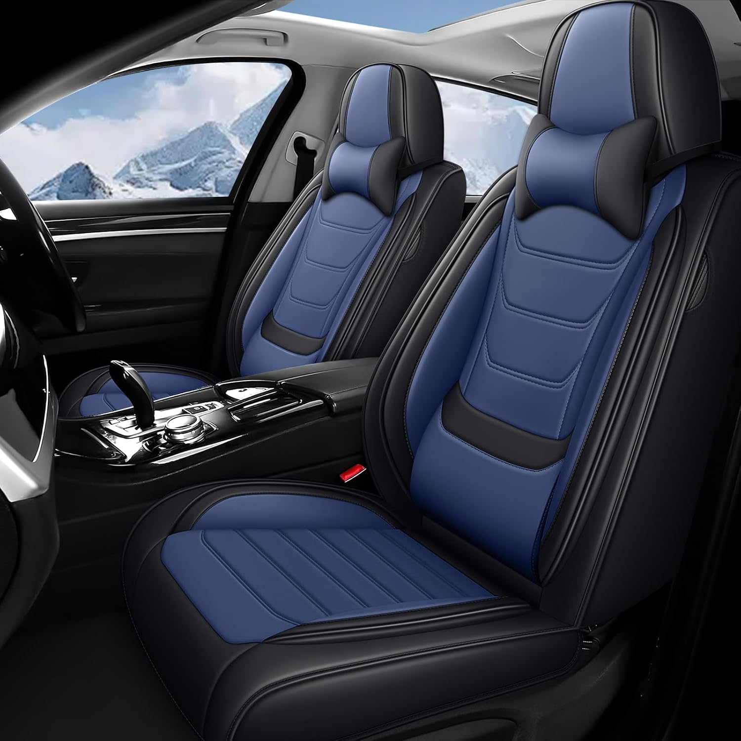 Fit for Volkswagen Jetta 2005-2025 Custom Seat Covers, PU Leather Car Seat Covers, Full Coverage Protection, Thick Cushioning Seat Protectors(Luxury Front Row/Black Blue)