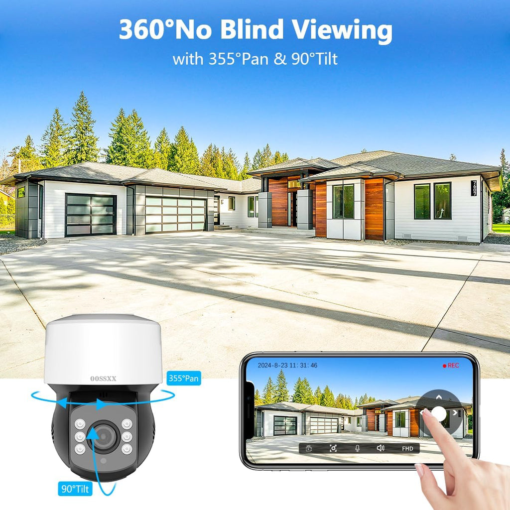 OOSSXX PTZ Full HD HD-Wired Outdoor Security Camera System Indoor House Dome PTZ 360 Camera Home DVR Systems Video Surveillance CCTV Cameras
