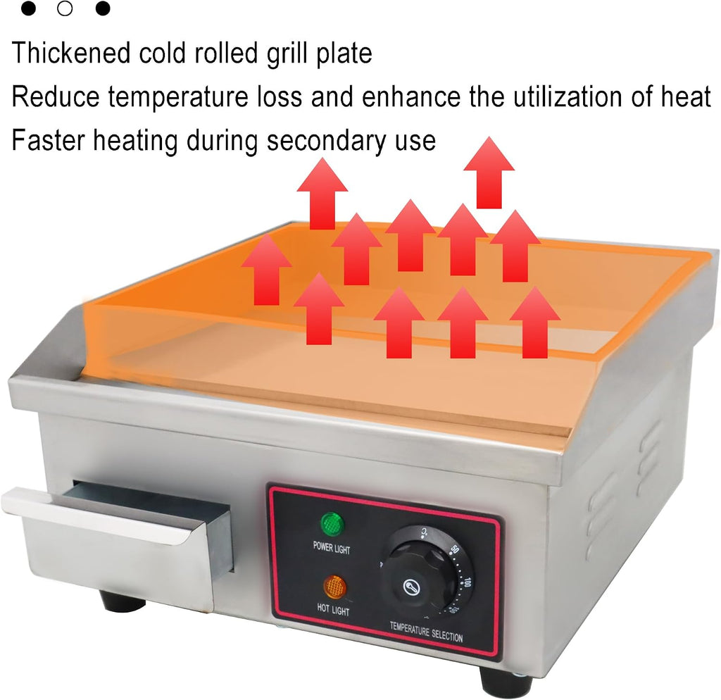 Electric Grill Griddle Camp Flat Cooking Griddle Grill Top Grill Hot Plate Stove Compact Stainless Steel Grill BBQ Plate Grill For Outdoor or Indoor 110V 14.17 * 11.81in Heating Size