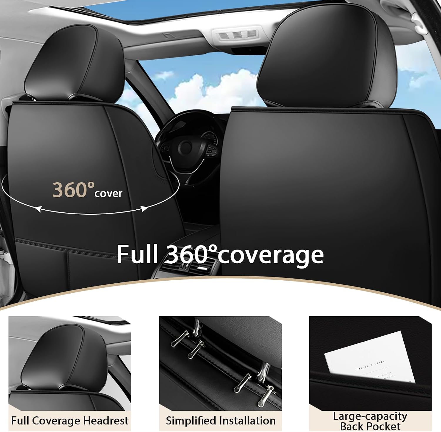 Car Seat Covers Full Set for Honda Civic 2000-2025,Durable Waterproof Luxury Universal,Easy to Install Napa Leather Cover Set for Cars,Full Seats,Black Blue