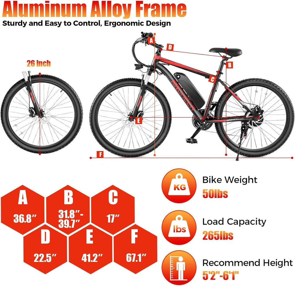 ANCHEER Electric Bike for Adults, [Peak 750W Motor] Electric Mountain Bike, 26' Sunshine Ebike, 55 Miles 20MPH Electric Bicycle with 48V/374Wh Battery, 7/21Speed, UL2849 Compliant