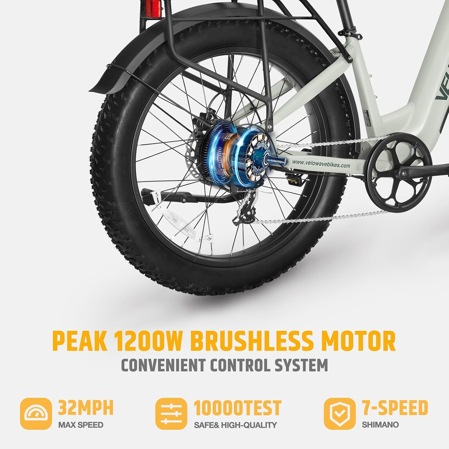 VELOWAVE Electric Bike 26' Fat Tire Ebike Peak 1200W Motor Electric Bike for Adults with 47.97V 14.4AH Removable LG Cell Battery Step-Thru E Bike up to 32MPH UL 2849 Certified with Lock& Bell