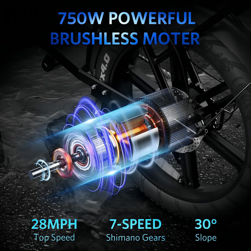 Hipatoo V8/V8 MAX Electric Bike for Adults, Long Seat Dirt Bike with 20' Fat Tire, E-Bike 2 Seater Max 31MPH, 15/30AH Battery, Moped Style Ebike for Snow, Mountains, Road, Dual Disc/Hydraulic Brakes